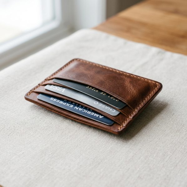 Artisanal slim brown full-grain cowhide leather cardholder Leather Bangla