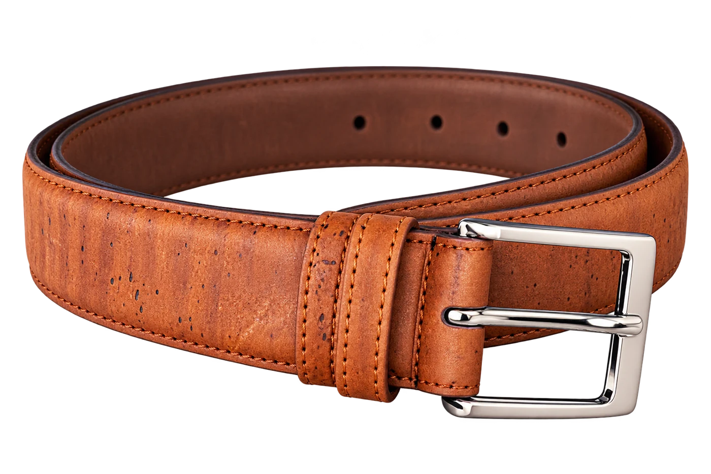 Brown leather belt with polished metal buckle