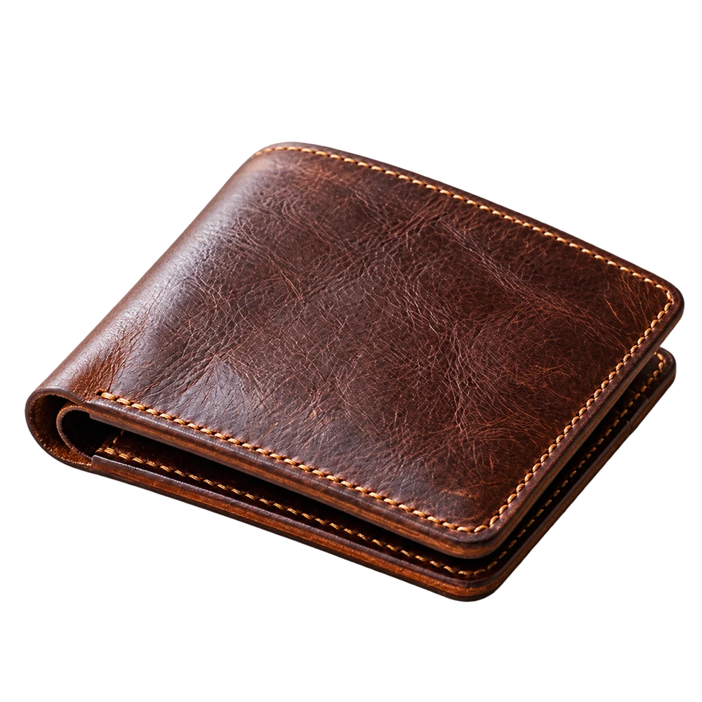 Brown stitched bifold leather wallet
